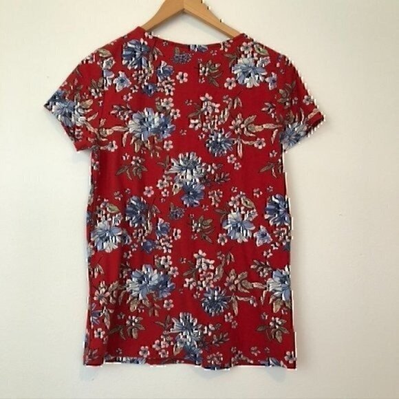 DAYTRIP BUCKLE Floral Strappy Top Red Blue White Short Sleeve Cutout Tee Small - Picture 7 of 7